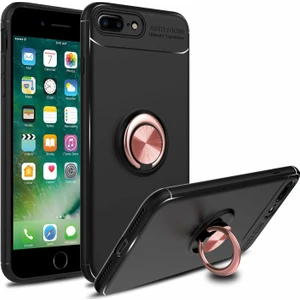 Case 4U Apple iPhone 7-8 Plus Kılıf Yüzüklü Darbeye Dayanıklı (Mıknatıslı Araç Tutucu Uyumlu) Siyah - Rose Gold