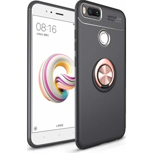 Case 4U Xiaomi Mi 5X-A1 Kılıf Yüzüklü Darbeye Dayanıklı (Mıknatıslı Araç Tutucu Uyumlu) Siyah - Rose Gold