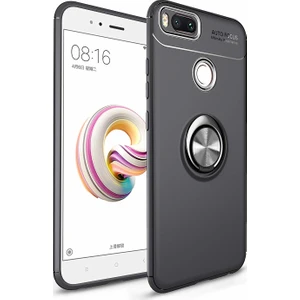 Case 4U Xiaomi Mi 5X-A1 Kılıf Yüzüklü Darbeye Dayanıklı (Mıknatıslı Araç Tutucu Uyumlu) Siyah