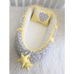 Jaju Baby Babynest Gri Yıldız Sarı Kombin Lüx   Babynest
