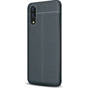 Huawei P20 Kılıf Niss Silikon Deri Görünümlü Arka Kapak Lacivert