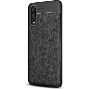 Huawei P20 Kılıf Niss Silikon Deri Görünümlü Arka Kapak Siyah