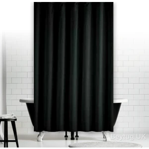 Banyo Perdesi 2x120x200 Çift Kanat Duş Perdesi Halka Hediyeli Duşakabin Perdesi 0010 Siyah