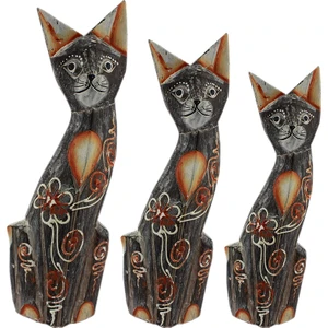 Üçlü Ahşap Kedi Biblo Kahverengi  30 Cm