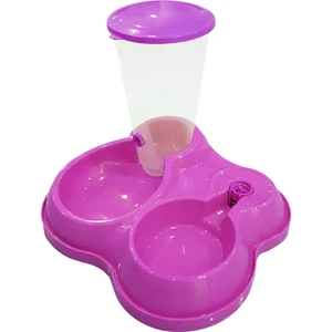 Kedi ve Köpek 2 Hazneli Saklamalı Mama ve Su Kabı Pembe