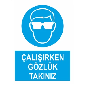 Sticker Master Çalışırken Gözlük Takınız Uyarı Levhası Sticker Etiket Oto Motor Pc Etiket