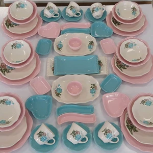 Takım 54 Parça 6 Kişilik Yemek Takımı Turkuazgül Açık Pembe