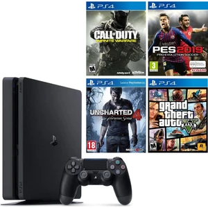 PS4 Slim 1Tb Oyun Konsolu + PS4 Pes 19 + PS4 Gta 5 + PS4 Uncharted 4 + PS4 Cod
