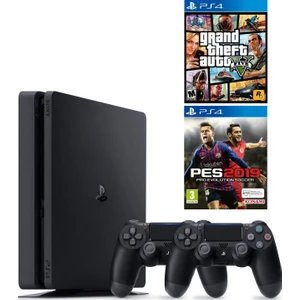 Playstation 4 Slim + 2.Dualshock + PS4 Pes 19 + PS4 Gta 5