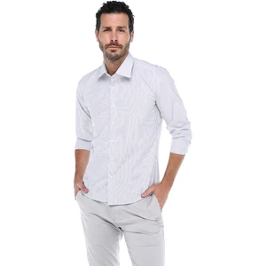 Erkek Gri Slim Fit Çizgili Uzun Kol Gömlek