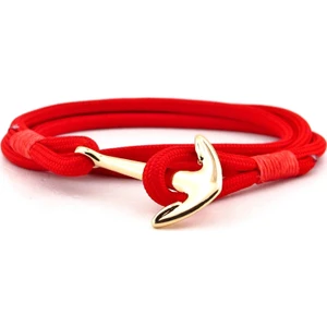 Kırmızı Paracord Altın Rengi Metal Çapa Erkek Bileklik Bt543