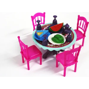 Yemek Masası Sandalye Takımı Pembe Renk 16 Parça Yemek Seti