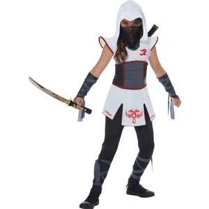 Hkostüm Casus Ninja Kız Çocuk Kostümü Lüks 11-12 Yaş Beyaz