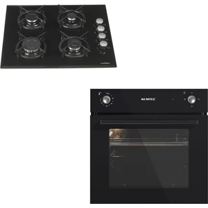 2'li Ankastre Set (KO-A6S2 Siyah Ankastre Fırın + Luxell LX-40 TAHDF 4 Gözü Gazlı Siyah Cam Ankastre Ocak)