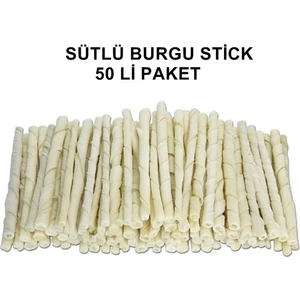 Sütlü İnce Burgu Çubuk Ödül Ve Çiğneti Kemiği 12 Cm 50 Li