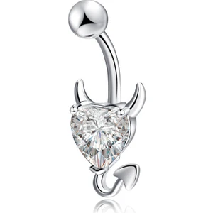 Beyaz Kalp Taşlı Şeytan Çelik Göbek Piercing Dt70By