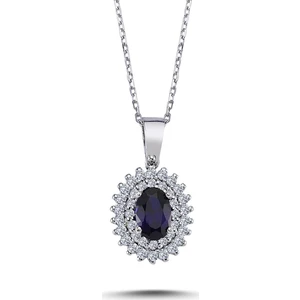 Lova Pırlantalı Oval Safir Anturaj Kolye 2020004