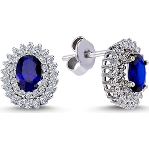 Lova Pırlantalı Oval Safir Anturaj Küpe 3020004