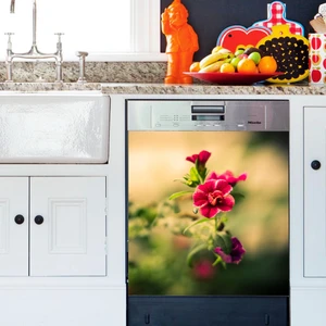 Tilki Dünyası Pembe Çiçekler Bulaşık Makinası Kapak Stickerı