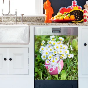 Tilki Dünyası Vazoda Papatyalar Bulaşık Makinası Kapak Stickerı