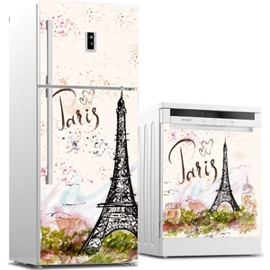 Tilki Dünyası Paris Desenli Buzdolabı ve Bulaşık Makinesi Takım Sticker 0030