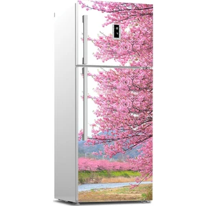 Tilki Dünyası Pembe Çiçekler Buzdolabı Kapağı Kaplama Sticker 0145