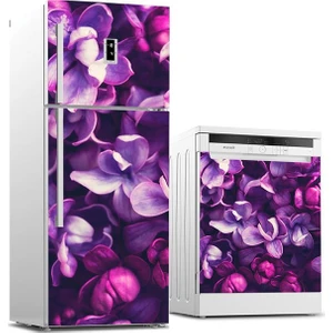 Tilki Dünyası Mor Çiçekler Buzdolabı ve Bulaşık Makinesi Kapak Sticker 060