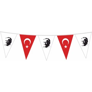 Gönder Bayrak Atatürk ve Türk Bayraklı Üçgen Süs Flaması 20 x 30Cm - 25 m