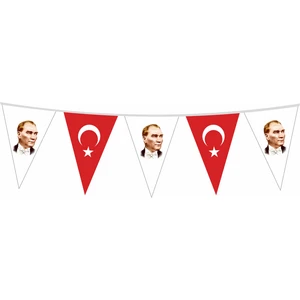 Gönder Bayrak Atatürk ve Türk Bayraklı Üçgen Süs Flaması 20 x 30Cm - 25 m
