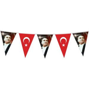 Gönder Bayrak Atatürk ve Türk Bayraklı Üçgen Süs Flaması 15 x 22,5 - 25 m