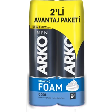Arko Men Cool Erkek Tıraş Köpüğü 2×200 ml – Sakalı Yumuşatır, Tahrişi Önler, Ergonomik Tasarım ve
