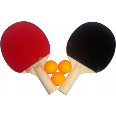 Balonpark 2 Adet Ahşap Masa Tenisi Raketi ve 3 Adet Top Pinpon