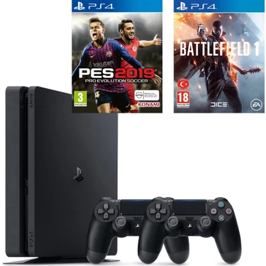 Sony Playstation 4 Slim + 2.Dualshock + PS4 Pes 19 + PS4 Battlefield