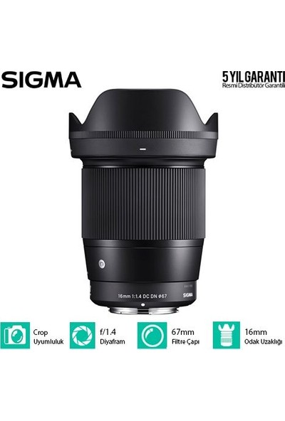 Sigma 16mm f/1.4 DC DN Contemporary Lens - Sony E Uyumlu