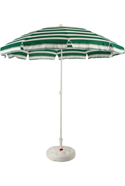 Primera Plaj Şemsiyesi 200 Cm Yeşil Çizgili Pamuklu Kumaş ( Bidonlu )