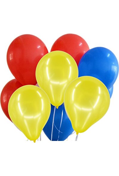 Balonpark 30 Ad Metalik Kırmızı-Sarı-Koyu Mavi Lacivert Balon Helyumla Uçan