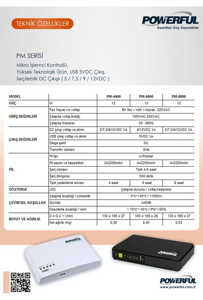 Powerful PM-6600 8800mAH Lityum Pil Modem Ups Kesintisiz Güç Kaynağı