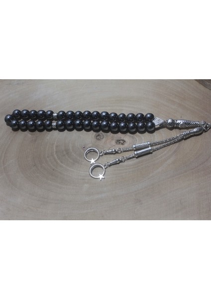 Çift Püskül Ay Yıldız Uçlu Küre Kesim 8 mm Hematit Tespih Tesbih Rdt1235