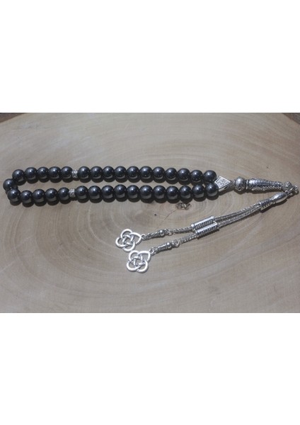 Çift Püskül Kazaz Uçlu Küre Kesim 8 mm Hematit Tespih Tesbih Rdt1234