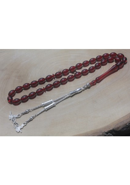 Çift Püskül Tuğra Uçlu Arpa Kesim 6 mm Akrilik Kehribar Benzetmesi Polonya Kehribar Tespih Tesbih Rdt1271