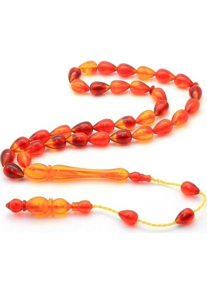 Damla Kesim Polonya Kehribar Tesbih - Turuncu - Sarı