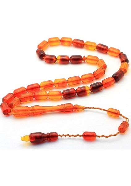 Kapsül Kesim Polonya Kehribar Tesbih - Turuncu - Siyah