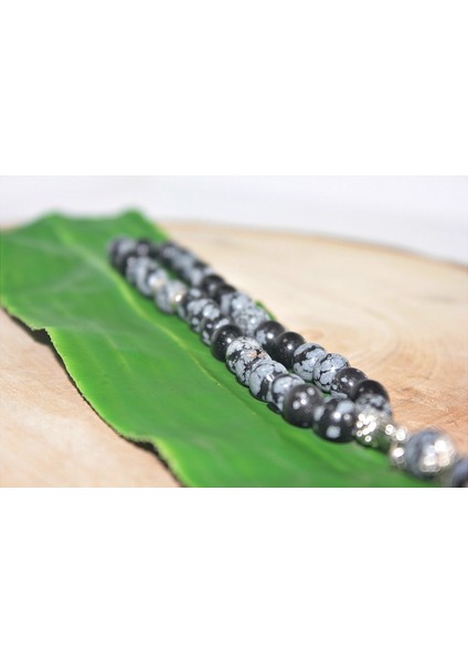 Tek Püskül Karo Uçlu Küre Kesim 8 mm Tesbih Gri Obsidyen Tespih Rdt2295