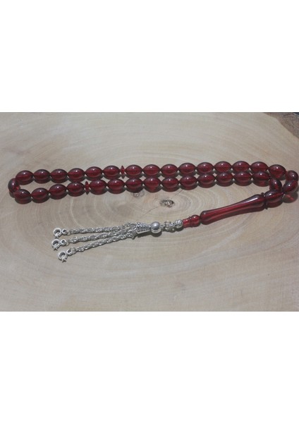 Üç Püskül Ay Yıldız Uçlu Arpa Kesim 6 mm Akrilik Kehribar Benzetmesi Polonya Kehribar Tespih Tesbih Rdt1281