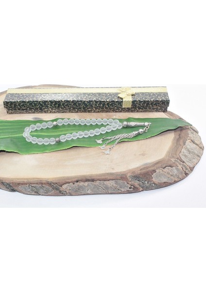 Üç Püskül Tuğra Uçlu Küre Kesim 8 mm Tesbih Ay Taşı Doğal Taş Tespih Rdt2133