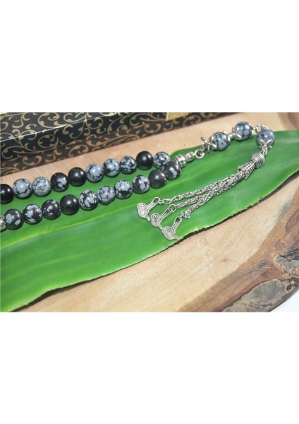 Üç Püskül Tuğra Uçlu Küre Kesim 8 mm Tesbih Gri Obsidyen Tespih Rdt2306 fiyatları