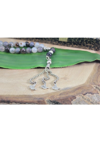 Üç Püskül Tuğra Uçlu Küre Kesim 8mm Tesbih Damarlı Duman Akik Taşı Tespih Rdt2193 fiyatları