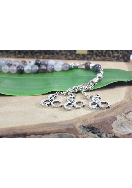 Üç Püskül Üç Hilal Uçlu Küre Kesim 8mm Tesbih Damarlı Duman Akik Taşı Tespih Rdt2192 fiyatları