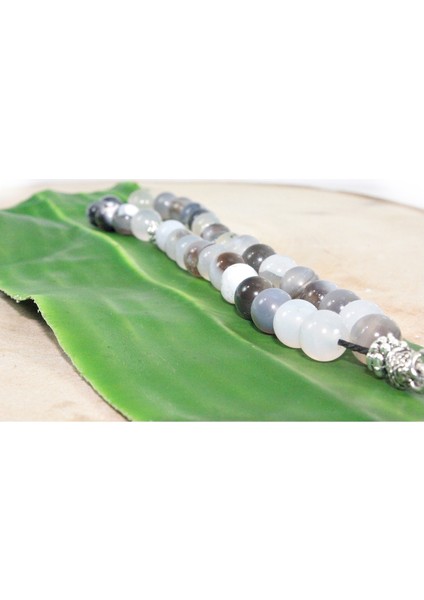 Üç Püskül Üç Hilal Uçlu Küre Kesim 8mm Tesbih Damarlı Duman Akik Taşı Tespih Rdt2192 modelleri