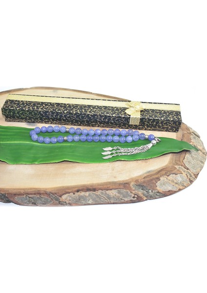 Üç Püskül Yaprak Uçlu Küre Kesim 8 mm Tesbih Dumanlı Mor Akik Tespih Rdt2248